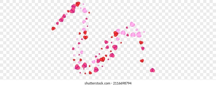 Violet Confetti Background Transparent Vector. Volume Backdrop Heart. Fond Shape Pattern. Red Heart Present Illustration. Tender Art Frame.