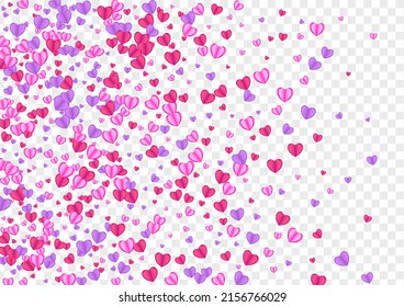 Violet Confetti Background Transparent Vector. Happy Frame Heart. Fond Romantic Backdrop. Pink Confetti Paper Pattern. Tender Fall Illustration.