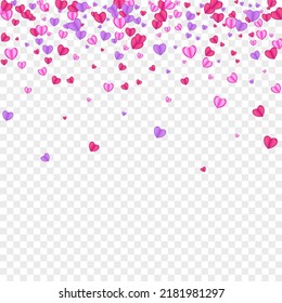 Violet Confetti Background Transparent Vector. Card Backdrop Heart. Red Gift Illustration. Fond Confetti Design Texture. Tender Falling Pattern.