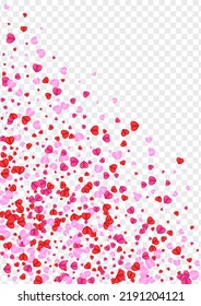 Violet Confetti Background Transparent Vector. Blank Texture Heart. Fond Random Pattern. Pink Confetti Sweetheart Frame. Tender Present Backdrop.