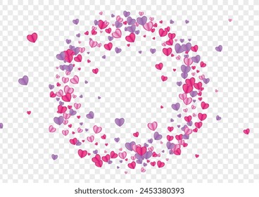 Violet Confetti Background Transparent Vector. Drop Frame Heart. Tender Gift Texture. Fond Confetti Cut Pattern. Red February Illustration.