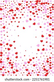Violet Confetti Background White Vector. Fall Texture Heart. Pink Romantic Pattern. Tender Confetti Birthday Frame. Fond Element Illustration.