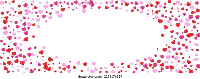 Vector blanco de fondo de confetti violeta. Corazón de Ilustración Aislada. Patrón rojizo. Marco del Aniversario del Corazón Rosa. Tender Valentine Texture.