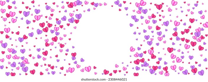 Vector blanco de fondo de confetti violeta. Corazón de fondo de lluvia. Marco feliz rojo. Patrón de regalo de Confetti de oferta. Textura rosa aleatoria.