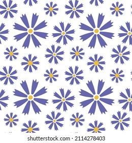 Violet cornflowers on a white background. Summer vector illustration. Print for textile,fabric, wrapping gift paper.