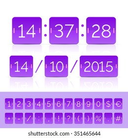 Violet countdown timer and scoreboard numbers. Vector EPS10 illustration