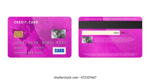 Violet credit card, two sides in realistic style on a white background