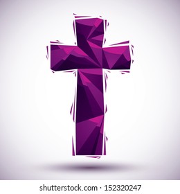 Violet cross geometric icon made in 3d modern style, best for use as symbol or design element.