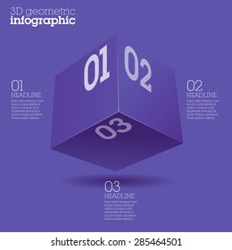 Violet cube infographic design / abstract form suitable for infographics, book cover or web banner or user interface