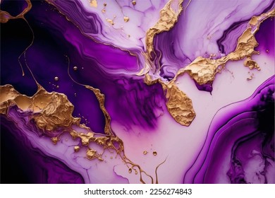 Violett türkisblauer, flüssiger Wasserhintergrund mit goldenen Flecken. Teal mauve violetter Marmor Alkohol Tinte Zeichnen Wirkung. Vektorgrafik Design Vorlage für Hochzeitseinladung, Menü, rsvp.