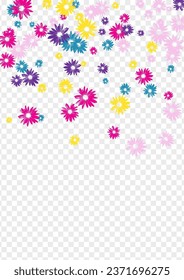 Violet Daisy Background Transparent Vector. Garden Sweetie Card. Multi-colored Flower Element. Romantic Print. Simple Green Leaf.