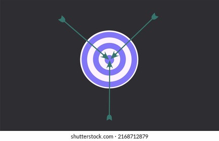 Violet dartboard. Target, challenge, objective icon. Successful shot in the darts target. Flat style vector illustration