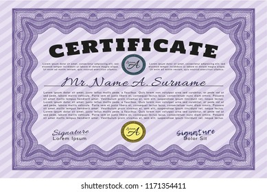 Violet Diploma. Artistry design. Vector illustration. With background. 
