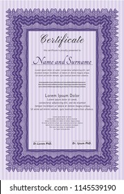 Violet Diploma. With background. Elegant design. Vector illustration. 