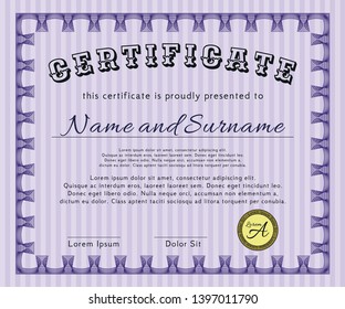 Violet Diploma. With background. Excellent design. Customizable, Easy to edit and change colors. 
