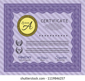 Violet Diploma. With background. Money design. Customizable, Easy to edit and change colors. 