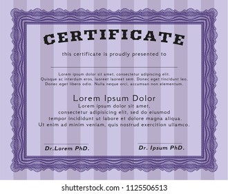 Violet Diploma. Beauty design. Vector illustration. With background. 