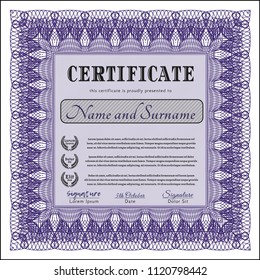 Violet Diploma or certificate template. Artistry design. Complex background. Vector illustration. 