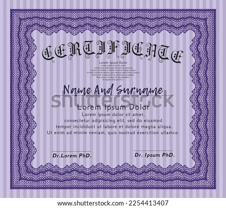 Violet Diploma or certificate template.  Artistry design.  With quality background.   