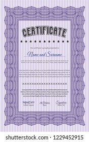 Violet Diploma or certificate template. With background. Beauty design. Detailed. 
