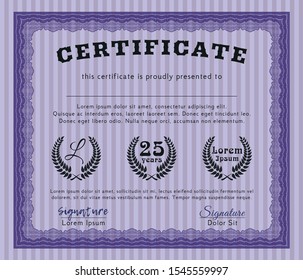 Violet Diploma or certificate template. With background. Customizable, Easy to edit and change colors. Modern design. 