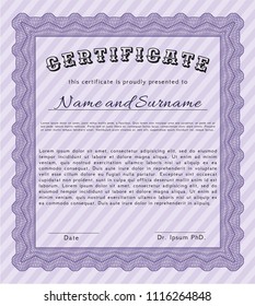 Violet Diploma or certificate template. With complex linear background. Good design. Customizable, Easy to edit and change colors. 