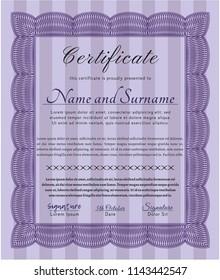 Violet Diploma or certificate template. With complex linear background. Customizable, Easy to edit and change colors. Artistry design. 