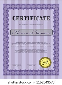 Violet Diploma or certificate template. With complex linear background. Customizable, Easy to edit and change colors. Superior design. 