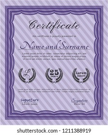 Violet Diploma or certificate template. With complex linear background. Customizable, Easy to edit and change colors. Elegant design. 