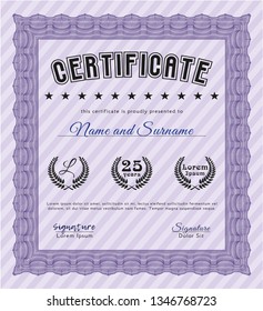 Violet Diploma or certificate template. With complex linear background. Vector illustration. Cordial design. 