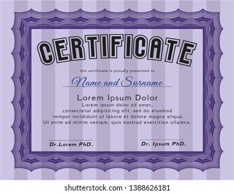 Violet Diploma or certificate template. With complex background. Artistry design. Detailed. 