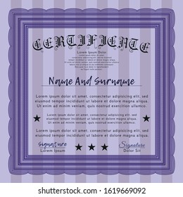 Violet Diploma or certificate template. Cordial design. Complex background. Customizable, Easy to edit and change colors. 