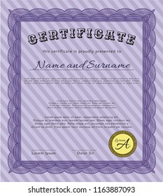 Violet Diploma or certificate template. Customizable, Easy to edit and change colors. With complex background. Lovely design. 