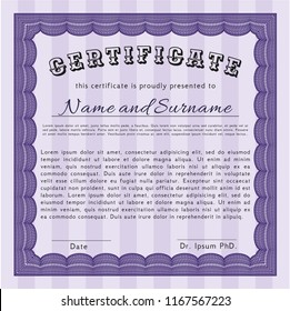 Violet Diploma or certificate template. Customizable, Easy to edit and change colors. Complex background. Superior design. 