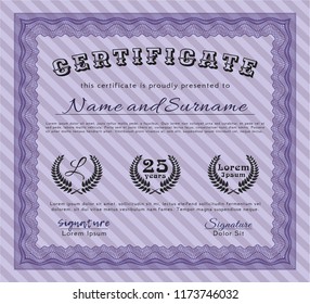 Violet Diploma or certificate template. Customizable, Easy to edit and change colors. Easy to print. Perfect design. 