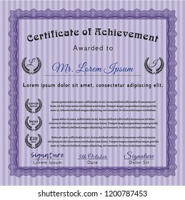 Violet Diploma or certificate template. Customizable, Easy to edit and change colors. With linear background. Lovely design. 
