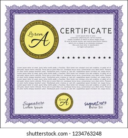 Violet Diploma or certificate template. Customizable, Easy to edit and change colors. With background. Money Pattern design. 