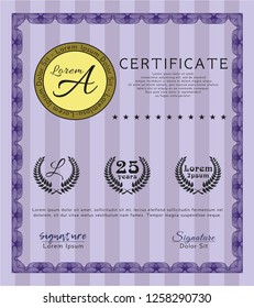 Violet Diploma or certificate template. Customizable, Easy to edit and change colors. With background. Artistry design. 