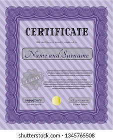 Violet Diploma or certificate template. Customizable, Easy to edit and change colors. With background. Money style design. 