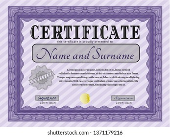 Violet Diploma or certificate template. Customizable, Easy to edit and change colors. With background. Lovely design. 