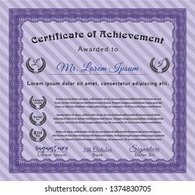 Violet Diploma or certificate template. Customizable, Easy to edit and change colors. With guilloche pattern. Nice design. 