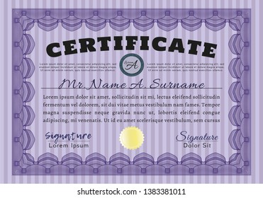 Violet Diploma or certificate template. Customizable, Easy to edit and change colors. With guilloche pattern and background. Good design. 