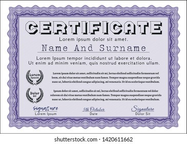 Violet Diploma or certificate template. Customizable, Easy to edit and change colors. Printer friendly. Superior design. 