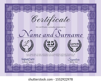 Violet Diploma or certificate template. Customizable, Easy to edit and change colors. With background. Superior design. 