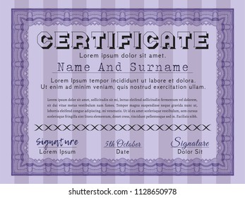 Violet Diploma or certificate template. Detailed. Easy to print. Modern design. 