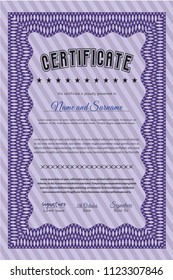 Violet Diploma or certificate template. Easy to print. Beauty design. Customizable, Easy to edit and change colors. 