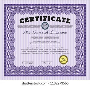 Violet Diploma or certificate template. Easy to print. Vector illustration. Perfect design. 