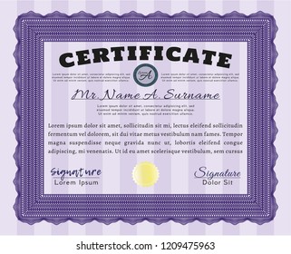 Violet Diploma or certificate template. Easy to print. Customizable, Easy to edit and change colors. Good design. 