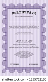 Violet Diploma or certificate template. Easy to print. Vector illustration. Lovely design. 