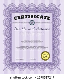 Violet Diploma or certificate template. Easy to print. Customizable, Easy to edit and change colors. Elegant design. 